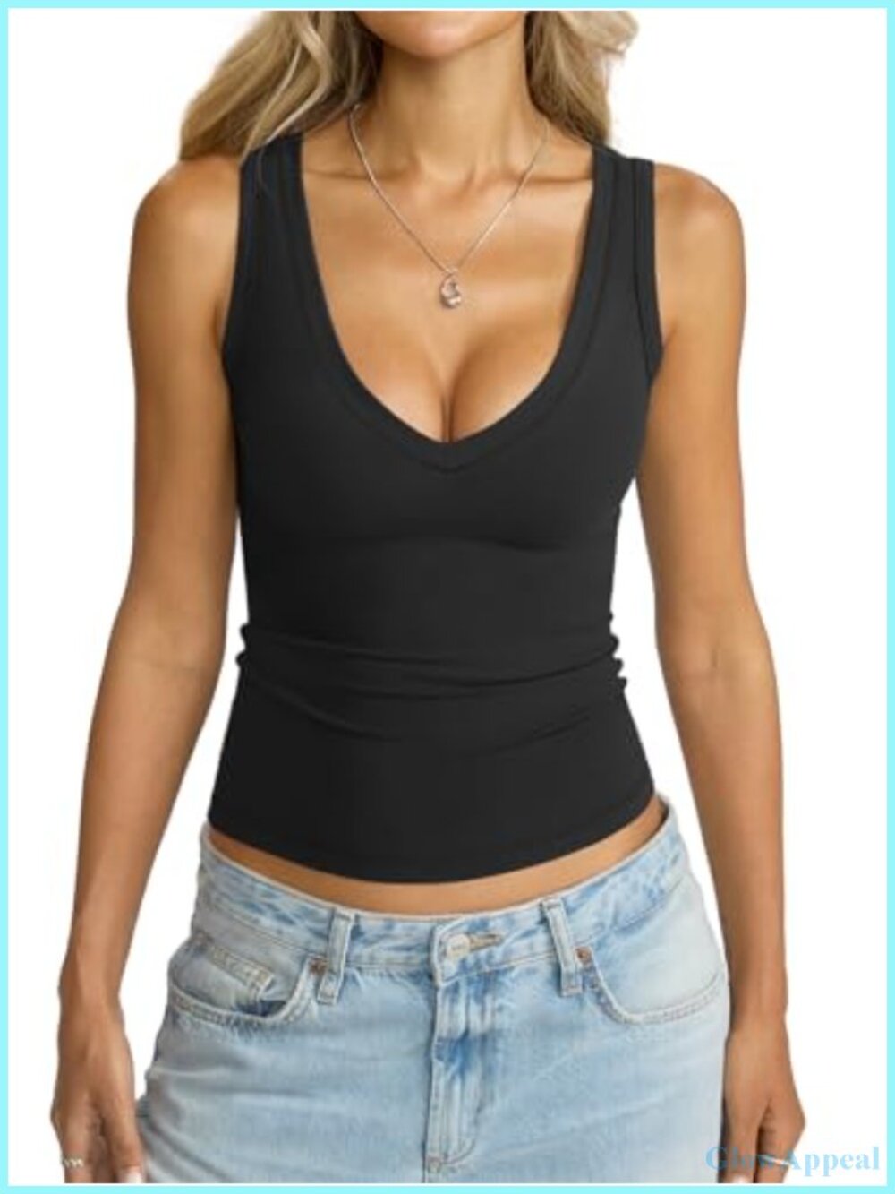 Eachyes Women Deep V Neck Tank Top Sleeveless Slim Fit Casual